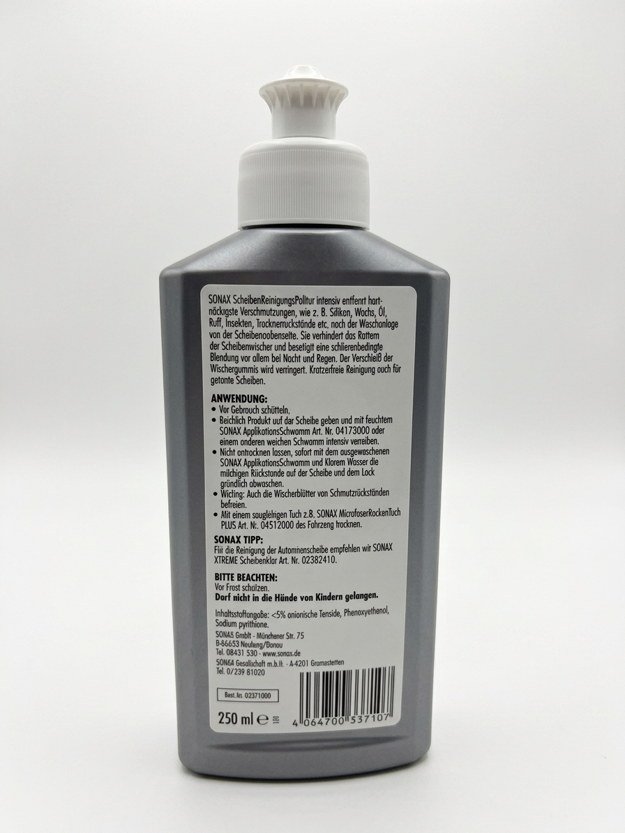 SONAX ScheibenReinigungsPolitur – Intensiv-Reiniger 250ml – Art. 03371000