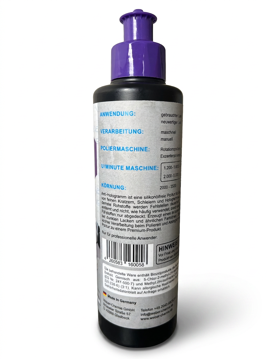 Weber Chemie Anti Hologramm Politur (Art. 270) – 250 ml für perfekten Tiefenglanz ohne Grauschleier