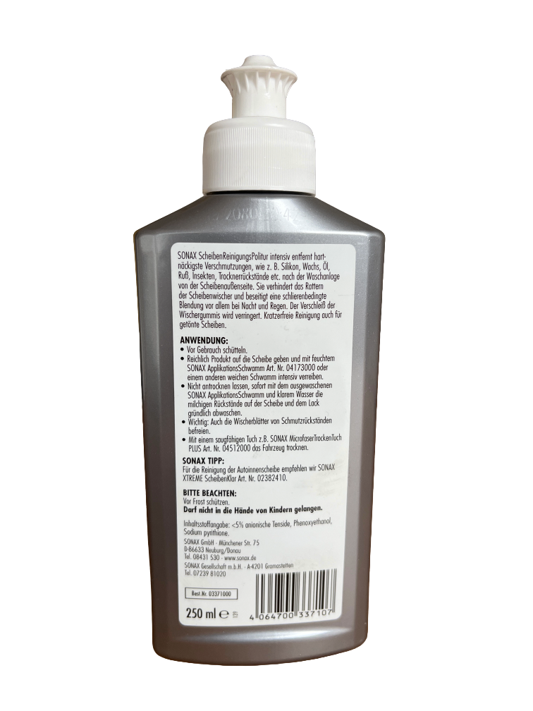 SONAX ScheibenReinigungsPolitur – Intensiv-Reiniger 250ml – Art. 03371000