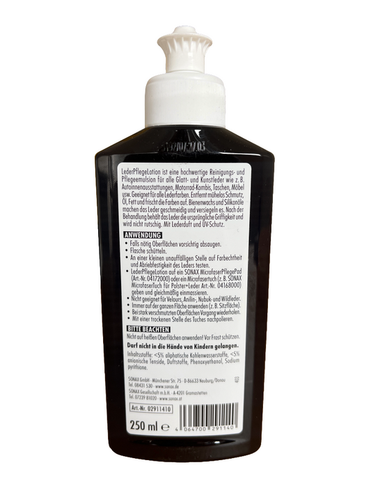SONAX Leder Pflege Lotion – 250ml – UV-Schutz & Lederduft – Art. 291141
